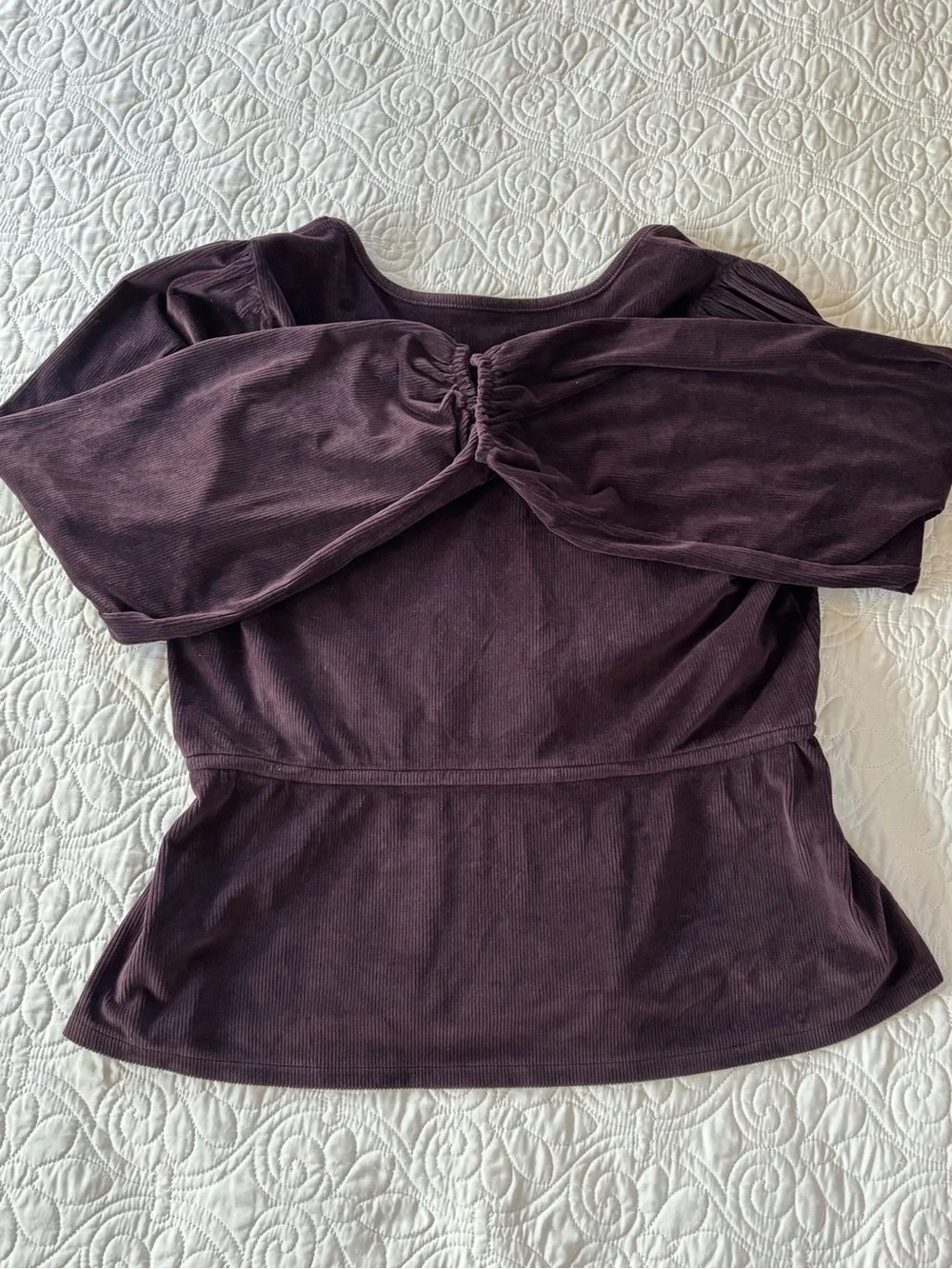 Madewell Tie Front Faux Wrap Corduroy Blouse in Spiced Raisin